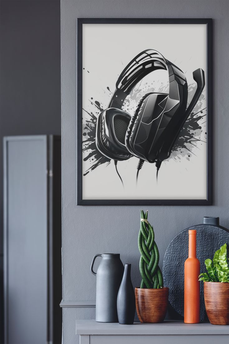 Gaming Headset Wall Print Wall Art Print Cartoon Headset Gaming Poster Abstract Art Headphones