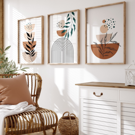 triptyque bohème abstrait terracotta & beige – décoration murale moderne