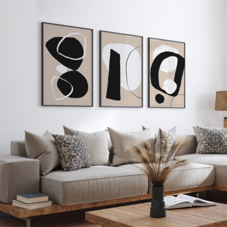 triptyque tableaux abstraits noir & beige – tableau mural moderne minimaliste (copie)