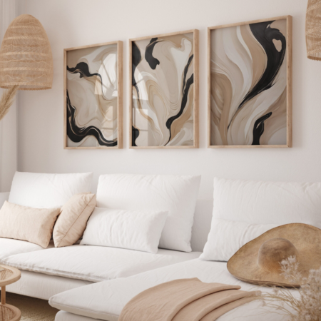 triptyque abstrait moderne beige & noir – tableau décoratif Élégant (copie)