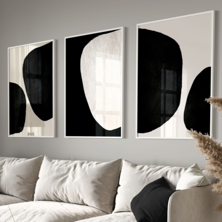 triptyque abstrait noir & blanc – Élégance moderne pour entrée
