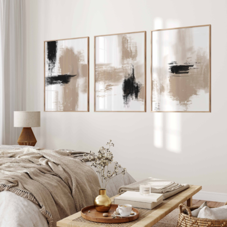 riptyque abstrait beige & noir – tableaux décoratifs modernes pour intérieur Élégant (copie)