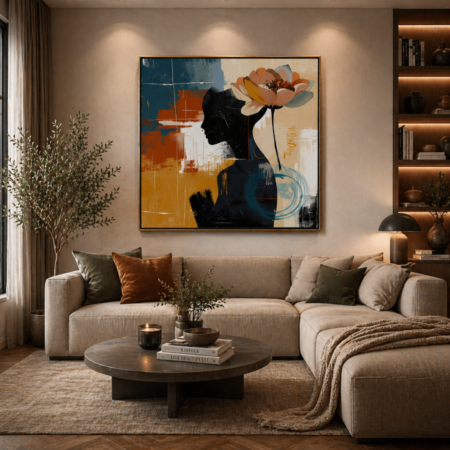 tableau déco moderne ville abstraite – style Élégant noir beige doré (copie)