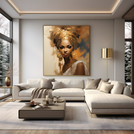 tableau abstrait moderne beige noir orange (copie)