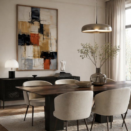 tableau abstrait moderne beige, noir & terracotta – décoration murale design contemporain
