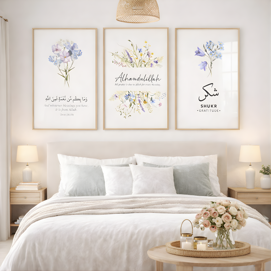 triptyque islamique floral Élégant – alhamdulillah & shukr triptyque islamique floral Élégant – alhamdulillah & shukr