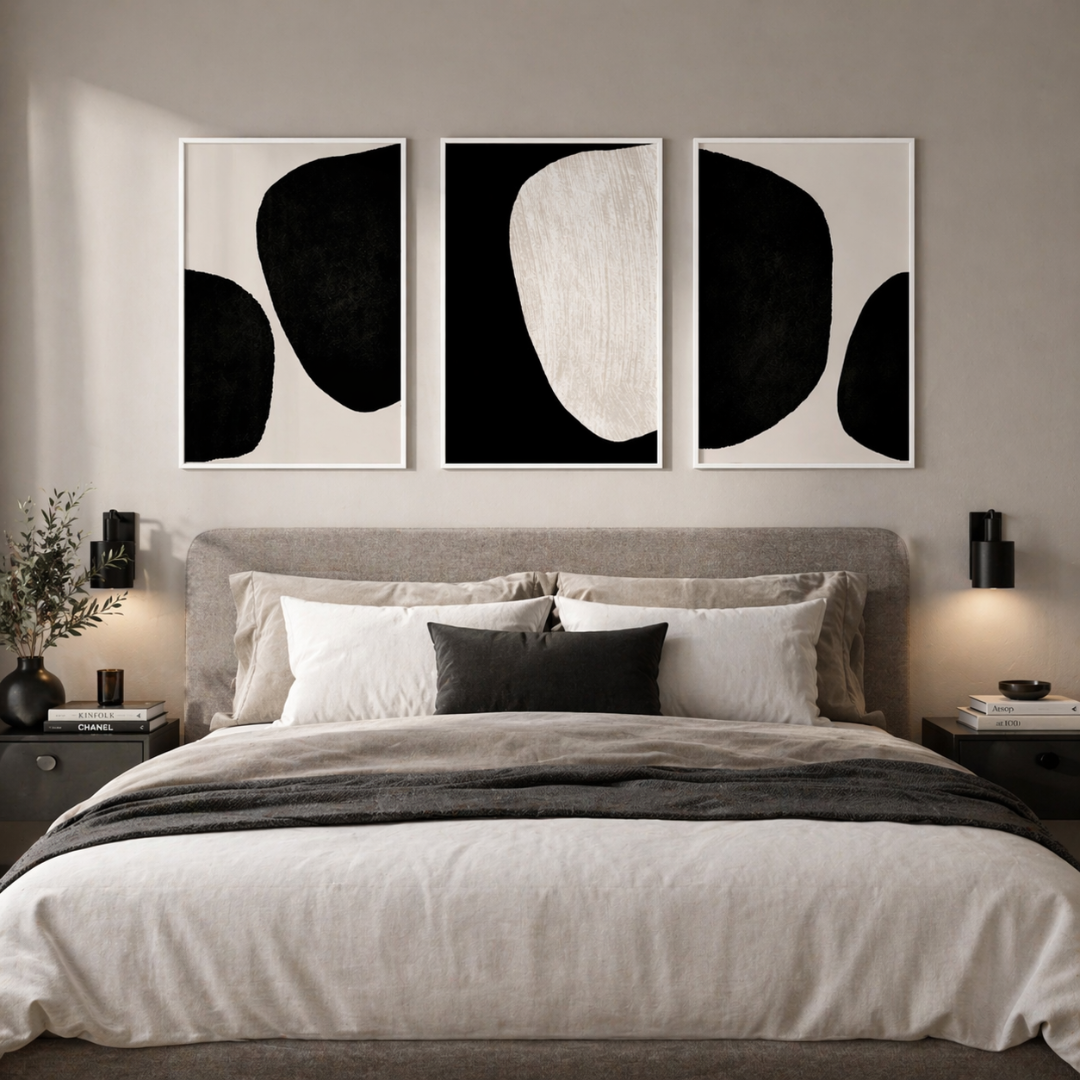 triptyque abstrait noir & blanc – Élégance moderne pour entrée triptyque abstrait noir & blanc – Élégance moderne pour entrée
