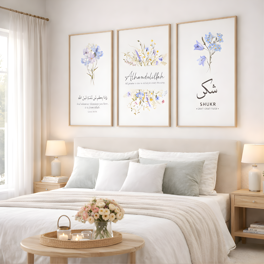 triptyque islamique floral Élégant – alhamdulillah & shukr triptyque islamique floral Élégant – alhamdulillah & shukr