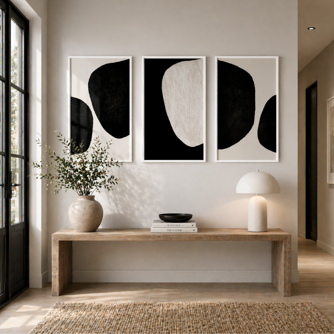 triptyque abstrait noir & blanc – Élégance moderne pour entrée triptyque abstrait noir & blanc – Élégance moderne pour entrée