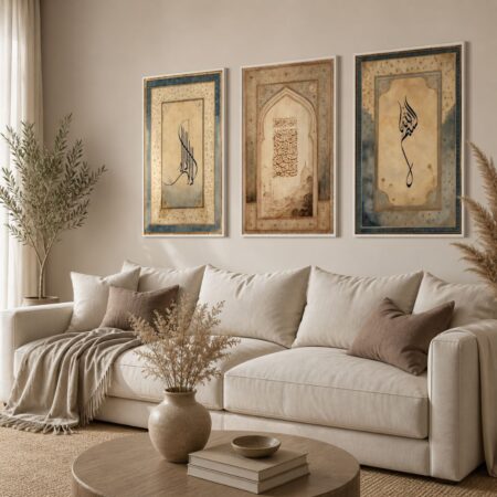 tableau décoratif islamique moderne – triptyque calligraphie élégante beige minimaliste (copie)