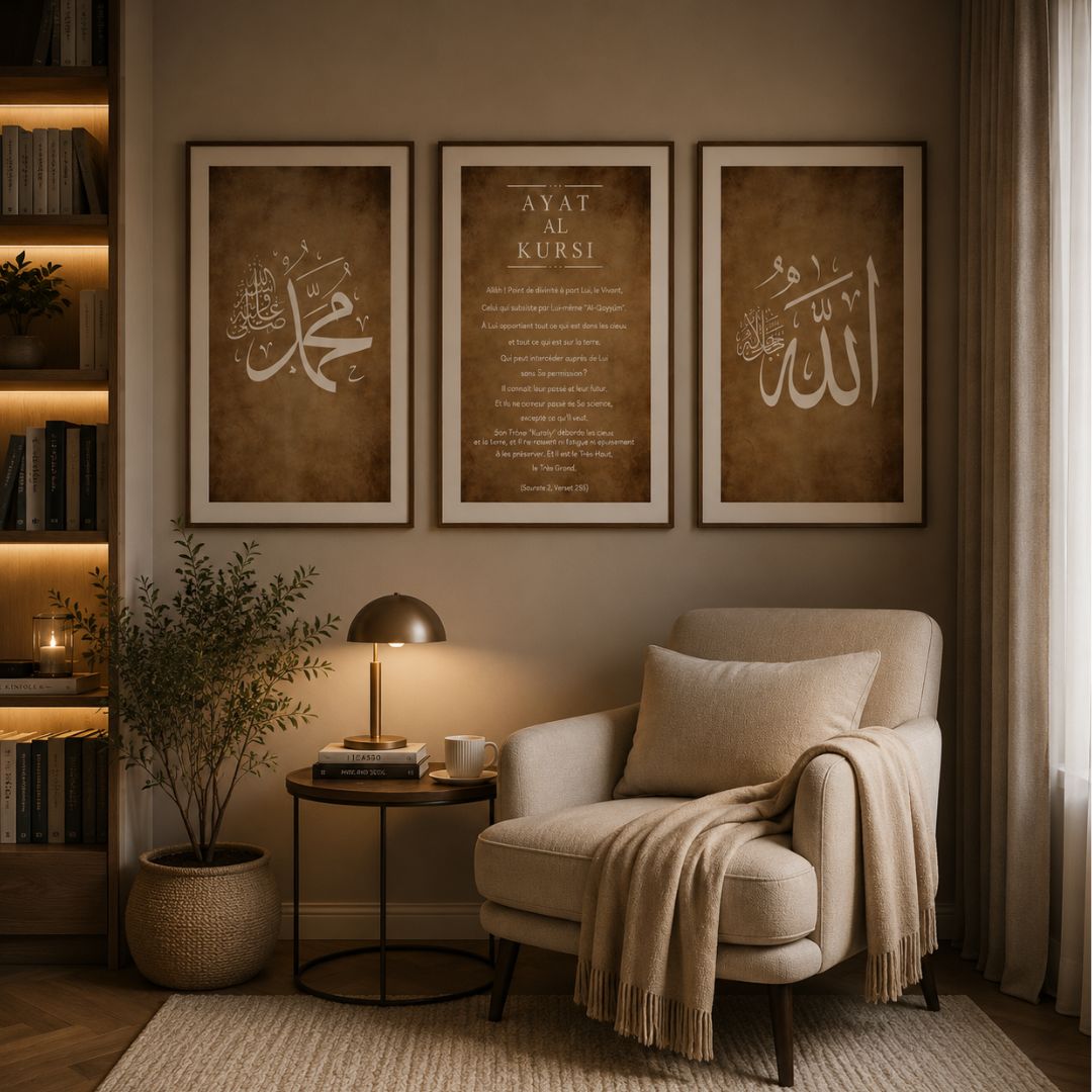 tableau islamique ayat al kursi en 3 pièces – décoration murale moderne beige et doré pour salon (copie) tableau islamique ayat al kursi en 3 pièces – décoration murale moderne beige et doré pour salon (copie)