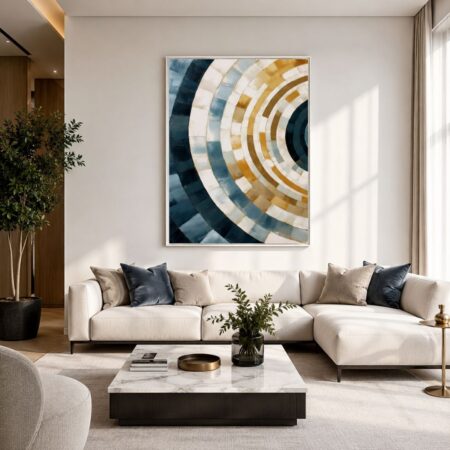 Promo Categories tableau abstrait géométrique bleu et doré – décoration murale moderne