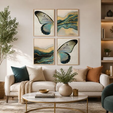 Promo Categories tableau fleur blanche bleu pétrole et doré – décoration murale moderne et luxueuse (copie)