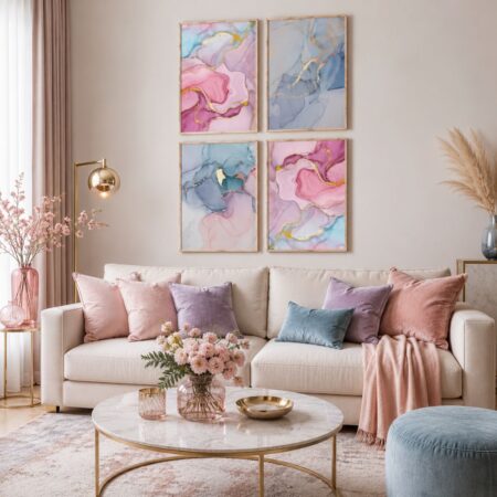 Promo Categories tableaux abstraits rose poudré & doré – décoration murale chic (copie)